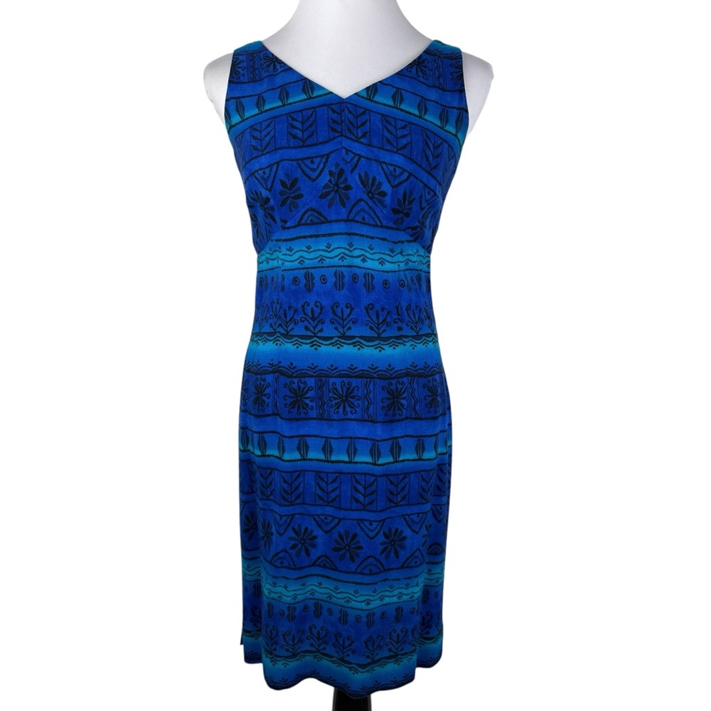 Karin Stevens Petite Blue Patterned Sleeveless Midi Dress Women's 4